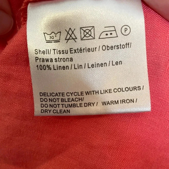 Malvin Hamburg Germany Linen Shirt Womens Large Salmon/Pink ButtonUp Embroidered - Picture 4 of 8